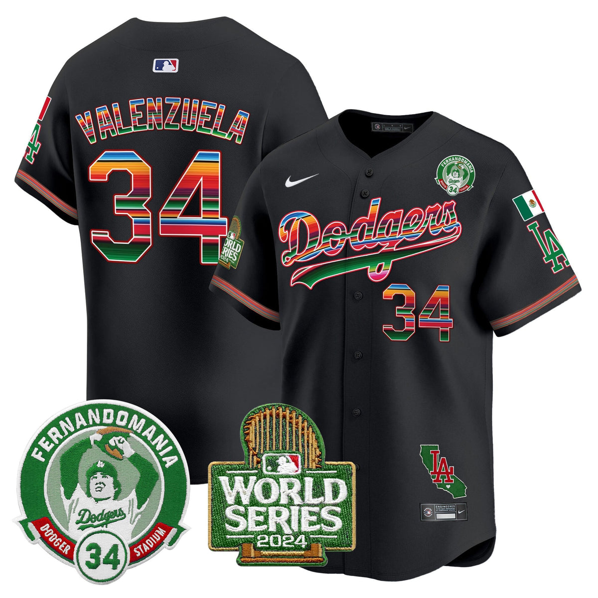 Men's Dodgers Mexico Fernando Valenzuela & 2024 World Series Patch Vapor Premier Limited Jersey - All Stitched