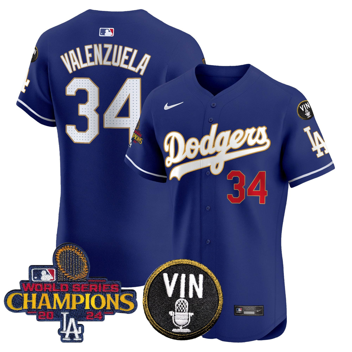 Men's Dodgers 2024 World Series Champions Gold Trim Vapor Premier Elite Jersey - All Stitched