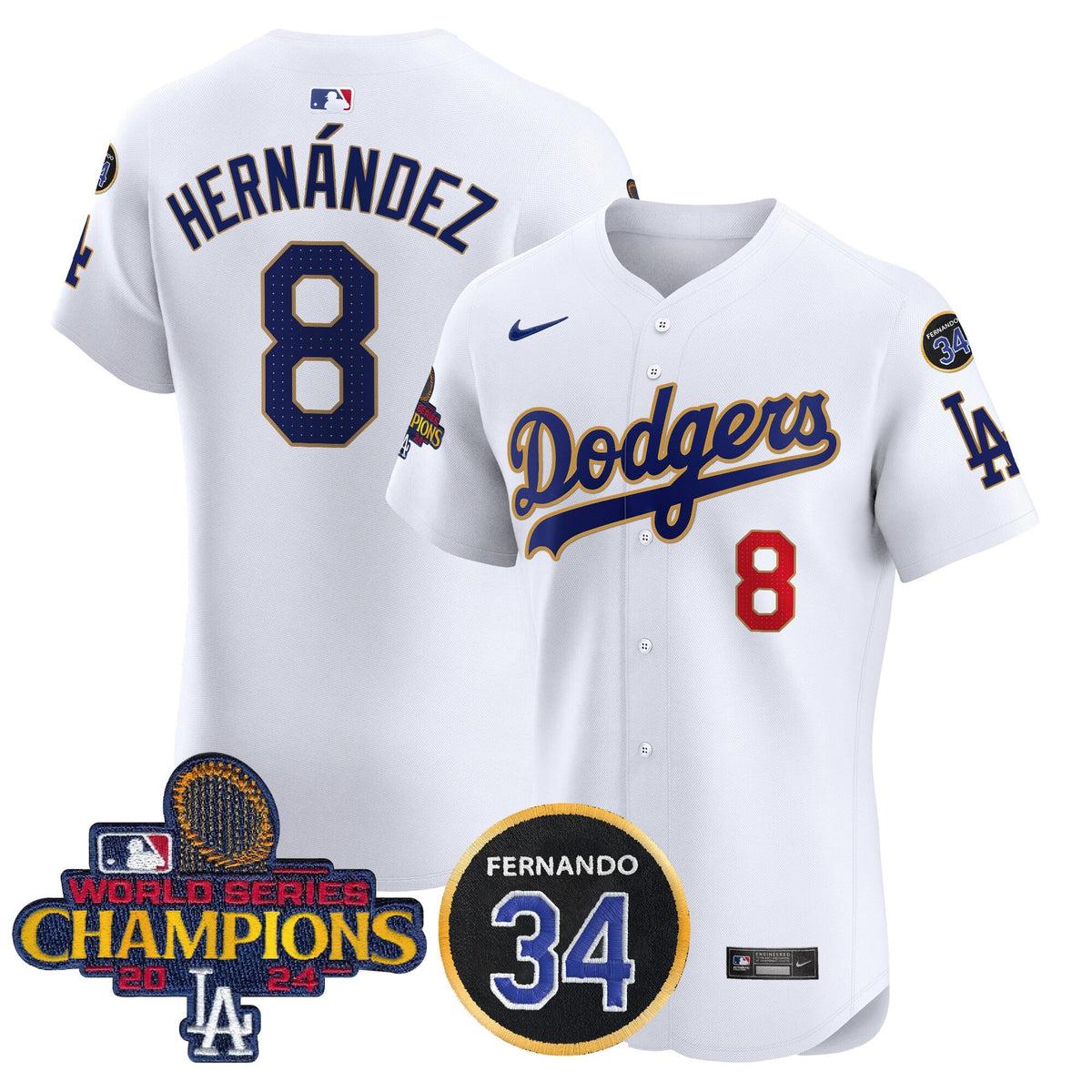 Men's Dodgers 2024 World Series Champions Gold Trim Vapor Premier Elite Jersey V2 - All Stitched