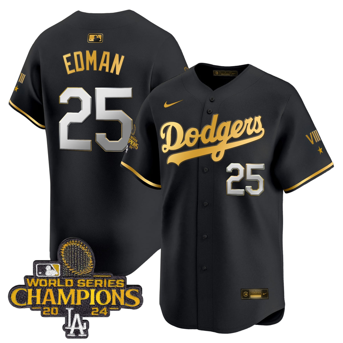 Men's Dodgers 2024 World Series Champions Gold Trim Vapor Premier Limited Jersey - All Stitched
