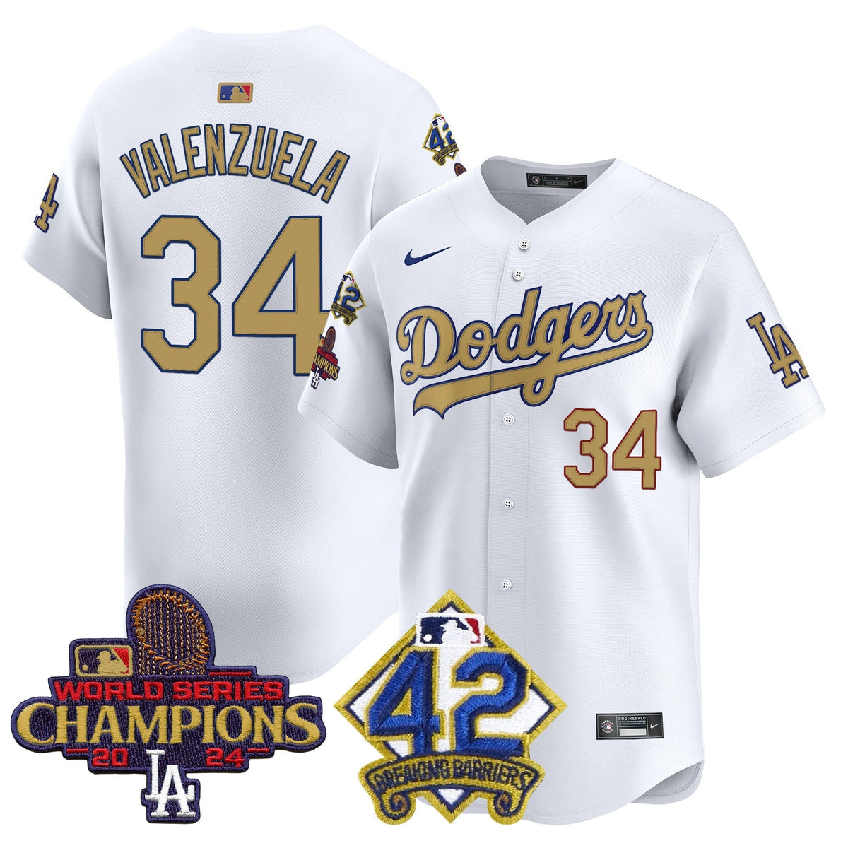 Men's Dodgers 2024 World Series Champions & Jackie Robinson Patch Vapor Premier Limited Jersey - All Stitched