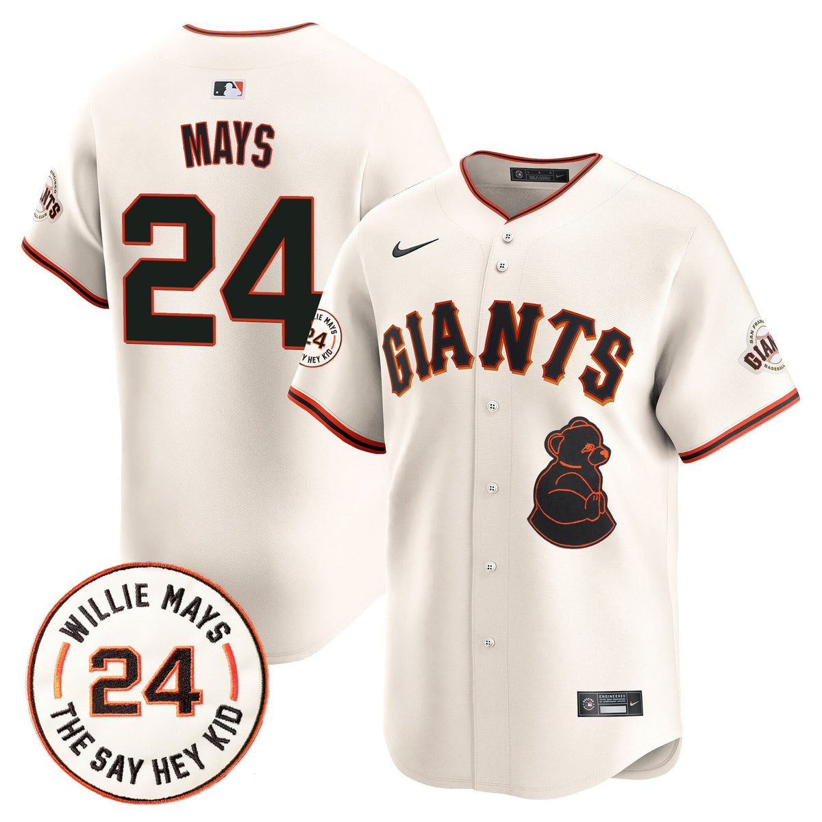 Men's San Francisco Giants 2024 Willie Mays Patch Vapor Premier Limited Jersey V4 - All Stitched