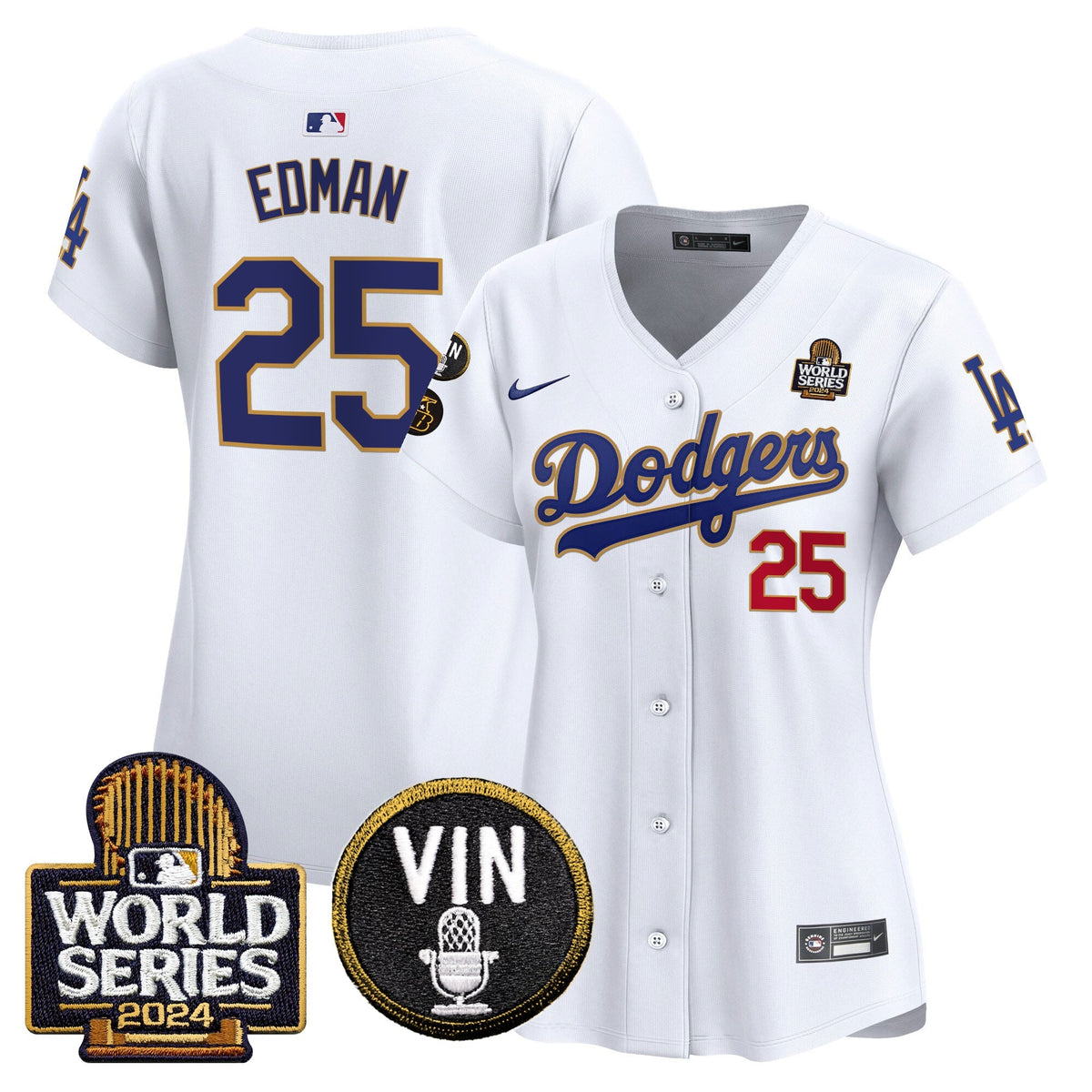 Women's Dodgers 2024 World Series Gold Trim Vapor Premier Limited Jersey V2 - All Stitched