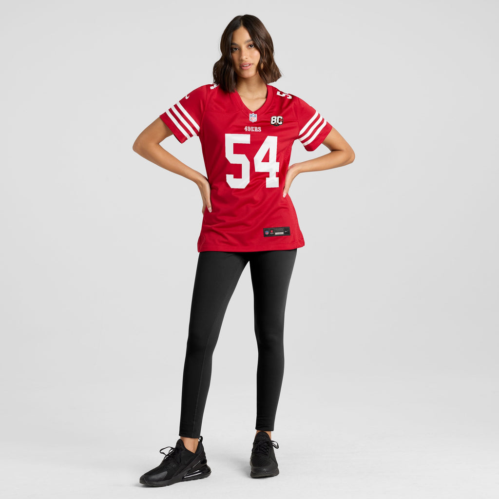 Women's San Francisco 49Ers Fred Warner Nike Scarlet 80Th Anniversary Game Jersey